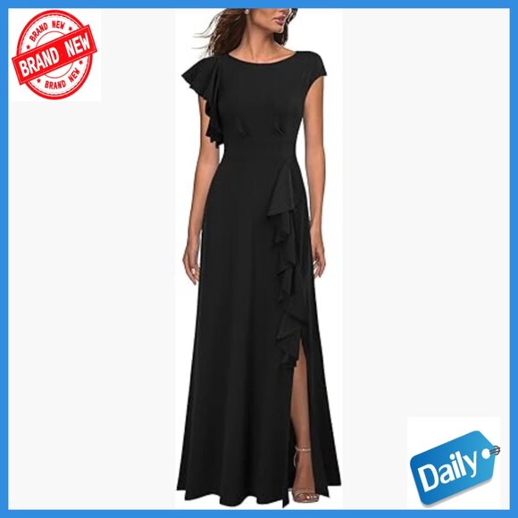 Sleeveless Maxi Dress with Split A-Line Hem Polyester Spandex Formal Party